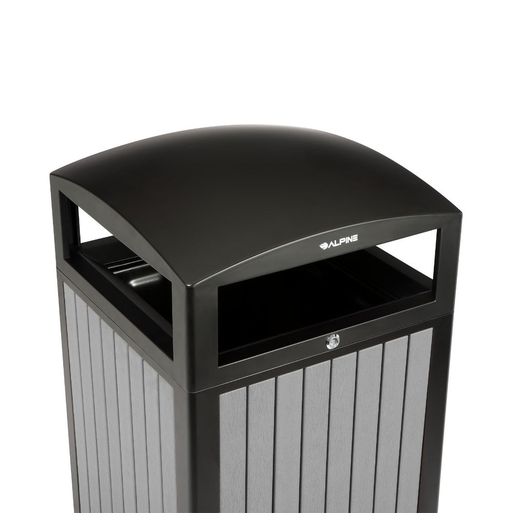 Alpine ALP471-40-WD-GRY 40-Gallon Outdoor Trash Can with Slatted， Recycled Plastic Panels， Gray