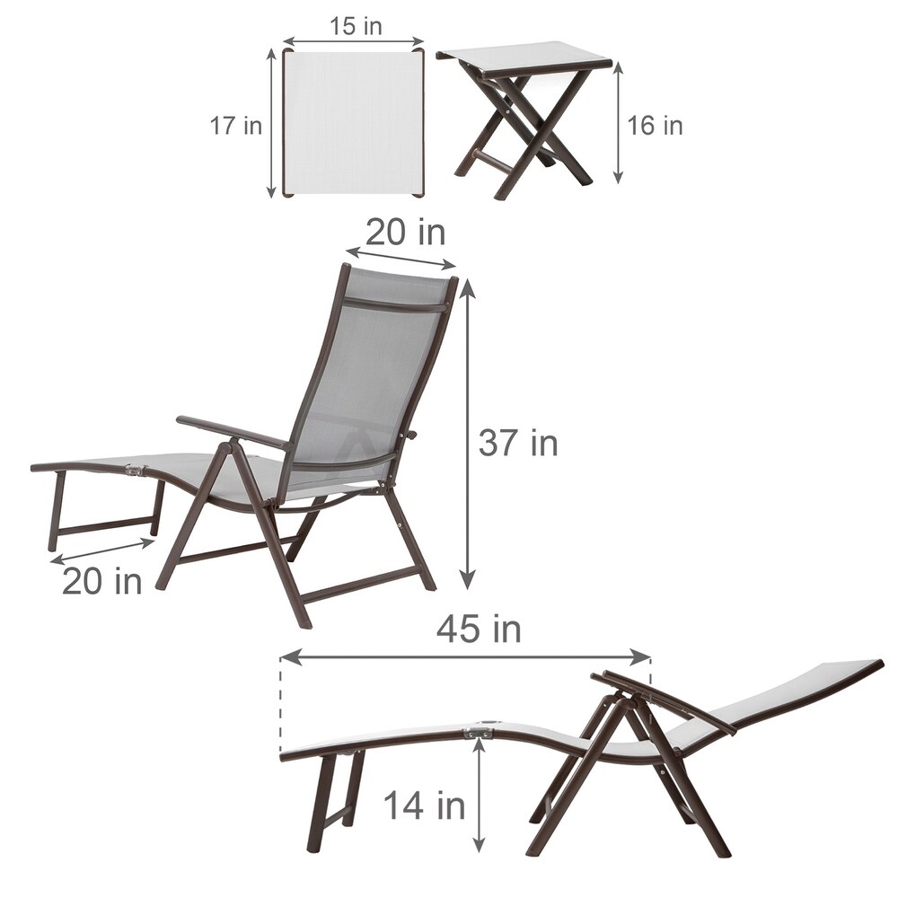 Pellebant Outdoor Adjustable Patio Chaise Lounge Chair and Table Set   N/A