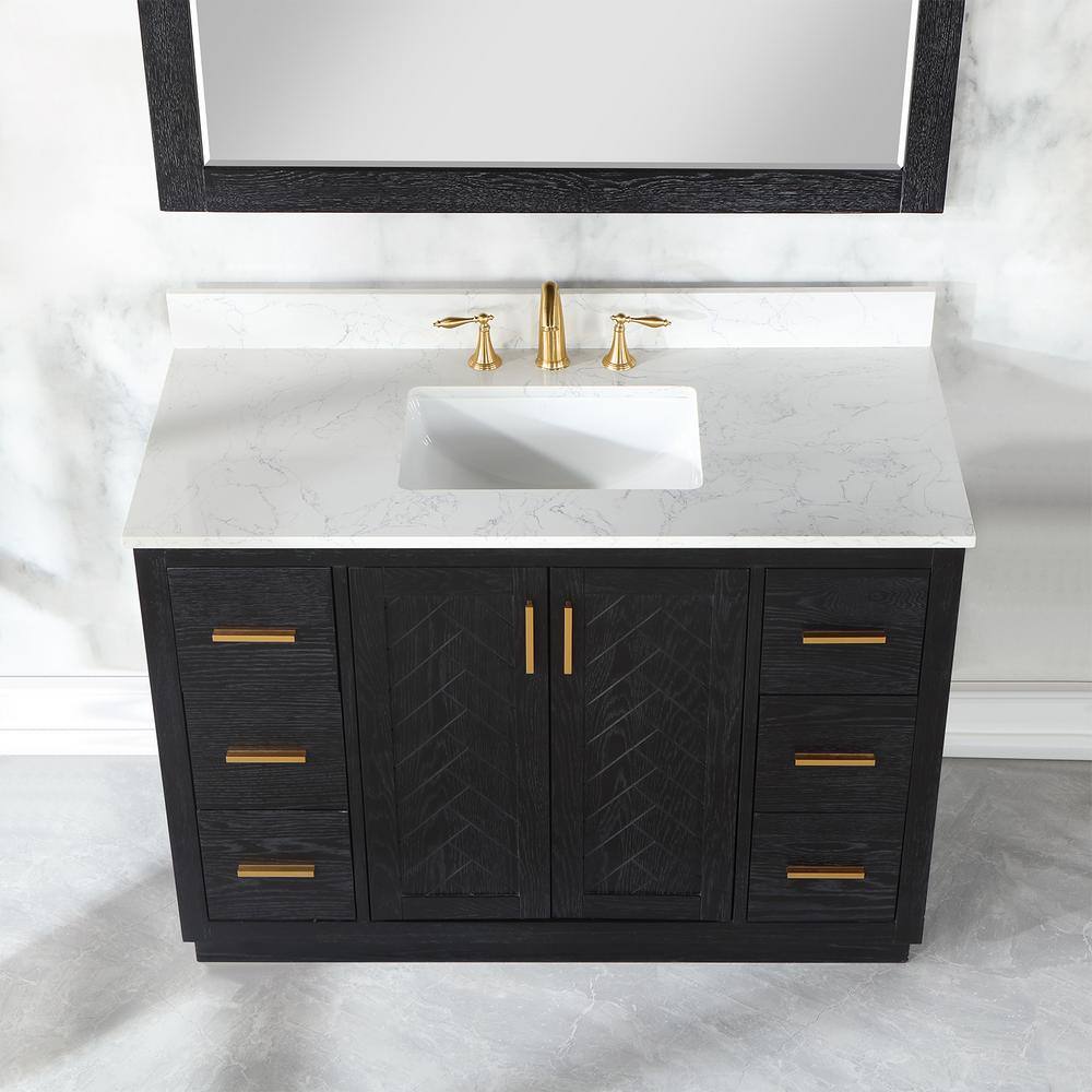 Altair Gazsi 48 in. W x 22 in.D x 34 in. H Single Sink Bath Vanity in Black Oak with White Composite Stone Top and Mirror 543048-BO-GW