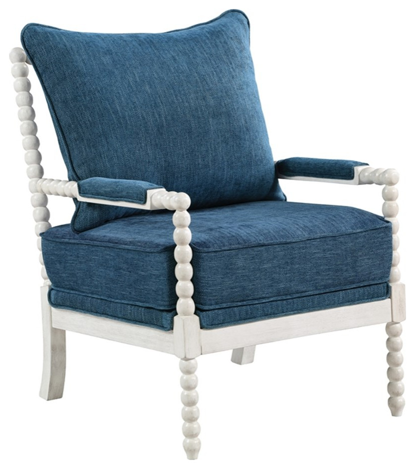 Home Square 2 Piece Fabric Spindle Chair Set with White Frame in Navy Blue   French Country   Armchairs And Accent Chairs   by Homesquare  Houzz