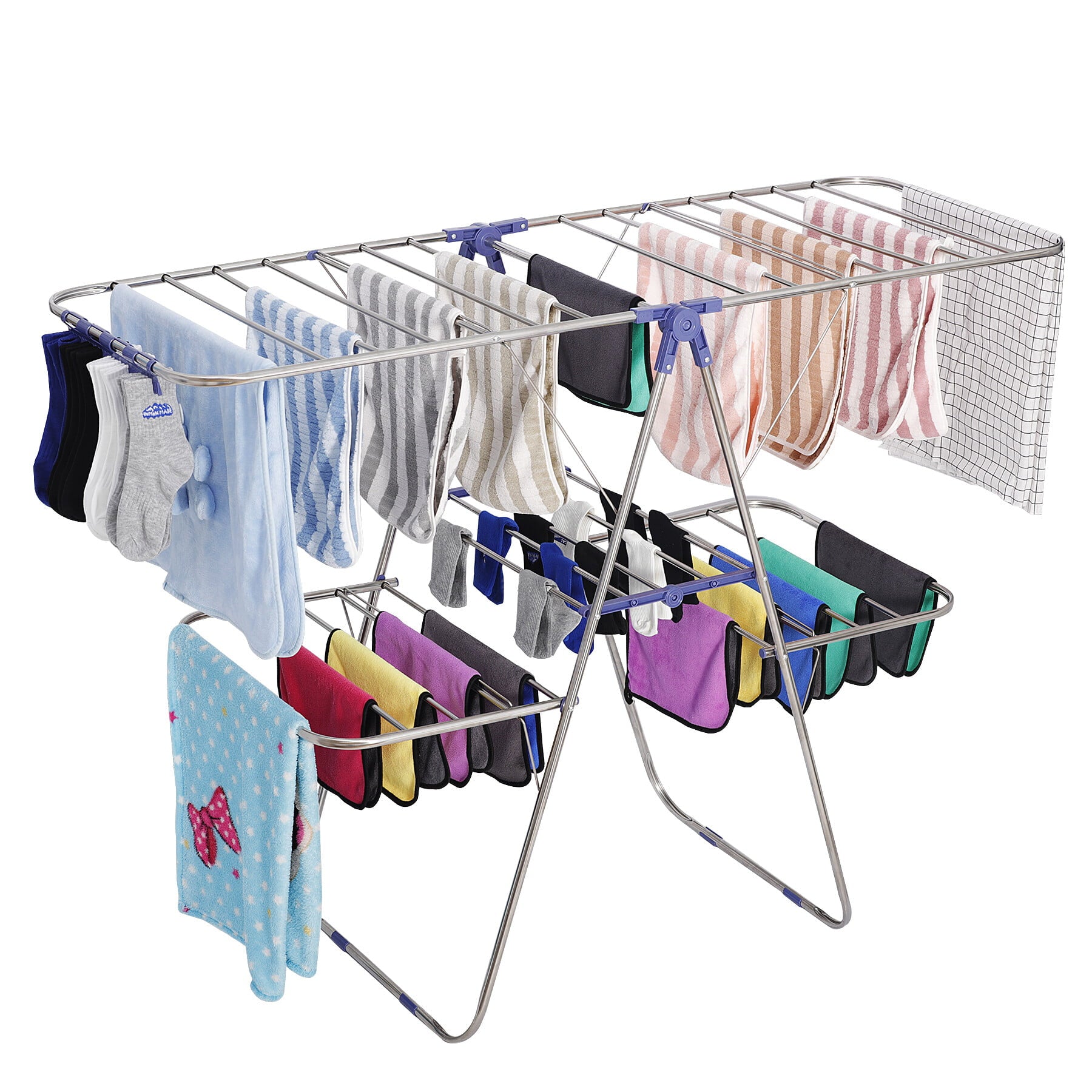 ZENY Clothes Drying Rack, Foldable Drying Hanger with Height-Adjustable Wings, for Clothes, Towels, Linens, Indoor/Outdoor