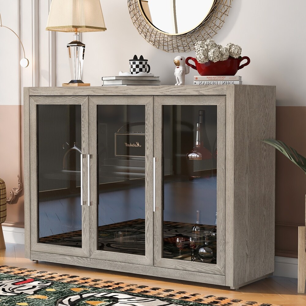 Wooden Storage Cabinet with 3 Tempered Glass Doors and Adjustable Shelf   48\