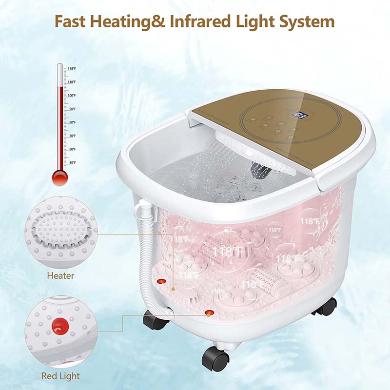 Foot Spa Bath Massager Pedicure Spa Tub with Heat, 2 Rollers, 4 Shiatsu Massagers, Temperature Control, Timer, 3-Angle Shower