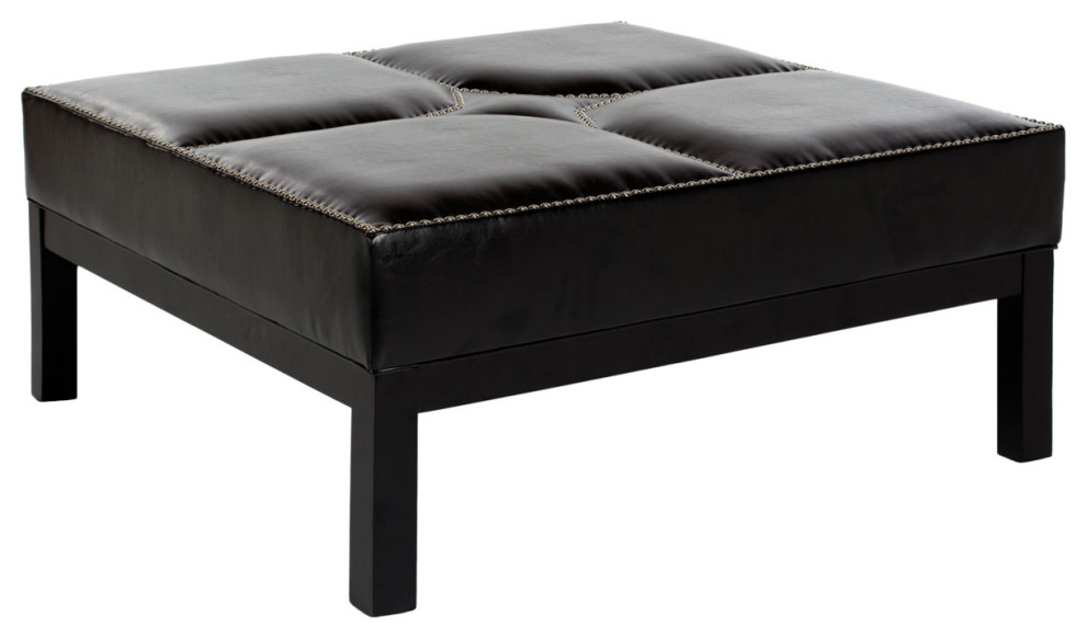 Nance Cocktail Ottoman Silver Nail Heads Black   Transitional   Footstools And Ottomans   by Peachtree Fine Furniture  Houzz