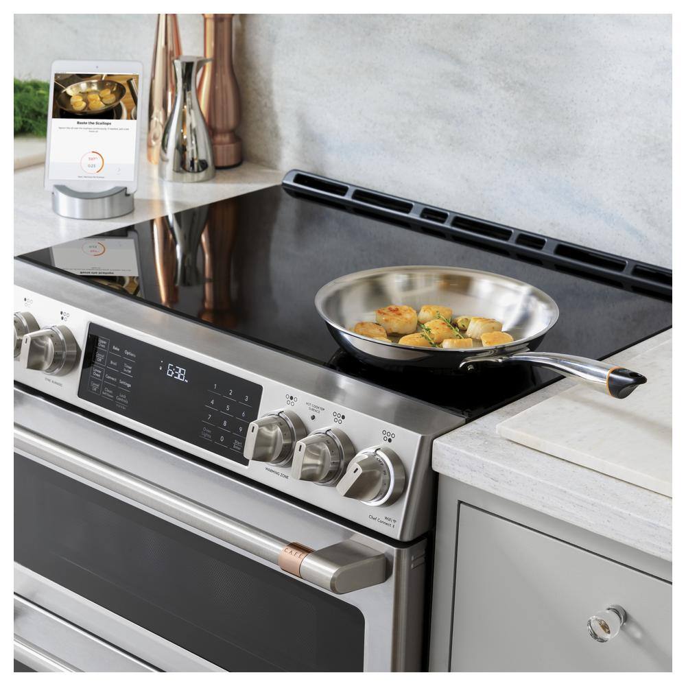 Cafe 30 in. 5.7 cu. ft. Slide-In Smart Electric Range with Convection in Stainless Steel Self Clean CHS900P2MS1