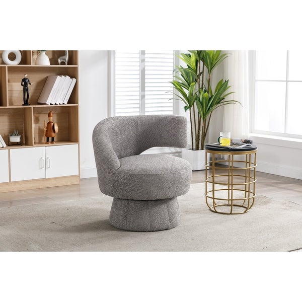 360 Degree Swivel Barrel Accent Chair， Unique Design Chenille Chair， Lazy Single Sofa for Living Room