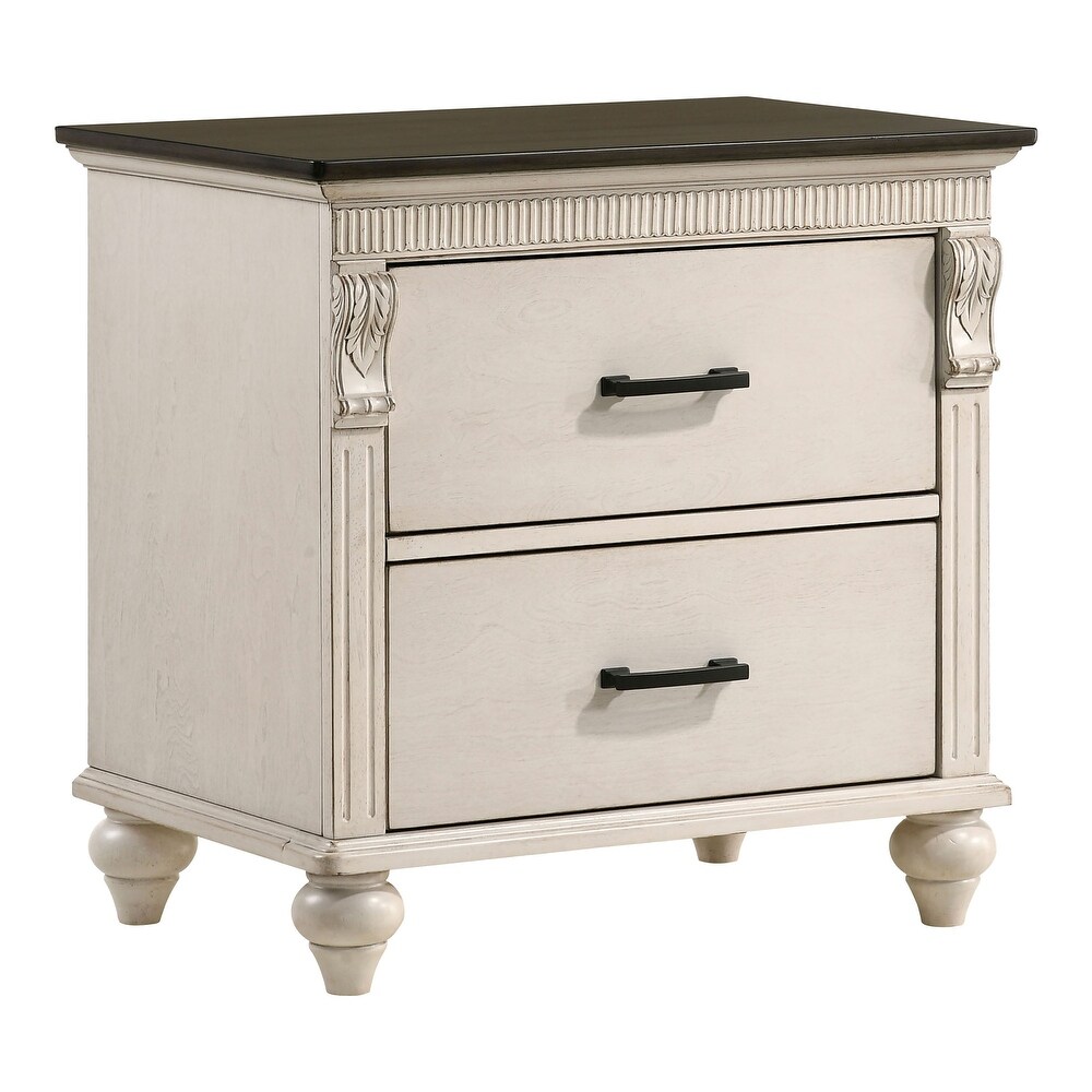 Alencon Transitional White Wood 2 Drawer Nightstand by Furniture of America