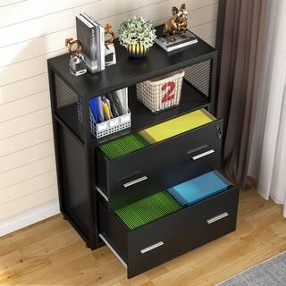 BYBLIGHT Atencio Black File Cabinet with Lock Lateral Filing Cabinet LetterLegalA4 Size BB-C0341XF