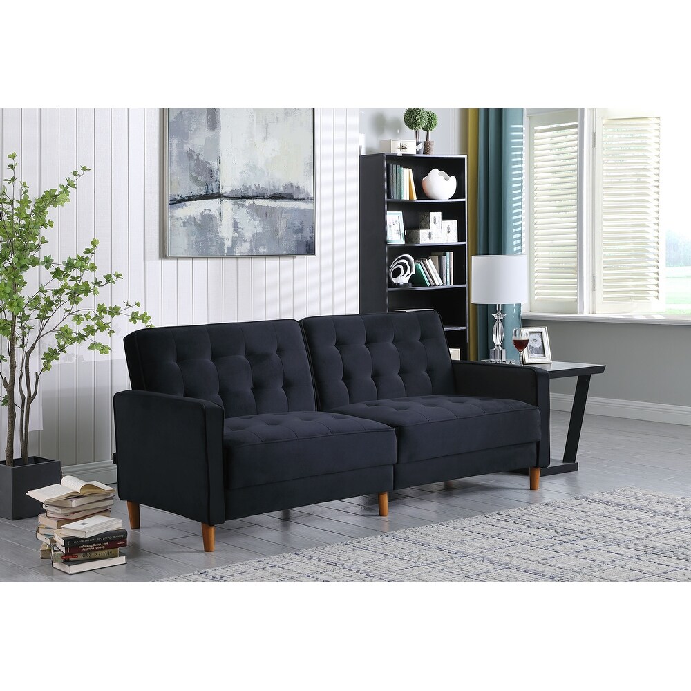 Modern Velvet Upholstered Sofa Bed Adjuastable Reclining Sofa with Split Tufted Back and Wooden Legs