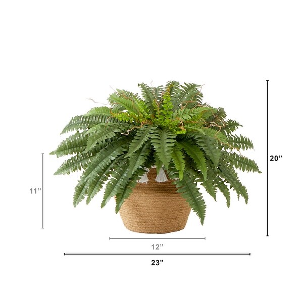 23Artificial Boston Fern Plant in Handmade Jute and Cotton Basket with Tassels DIY KIT