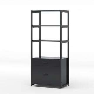 TRIBESIGNS WAY TO ORIGIN Calida Black File Cabinet with 4-Storage Shelves and 2-Drawers HD-F1234