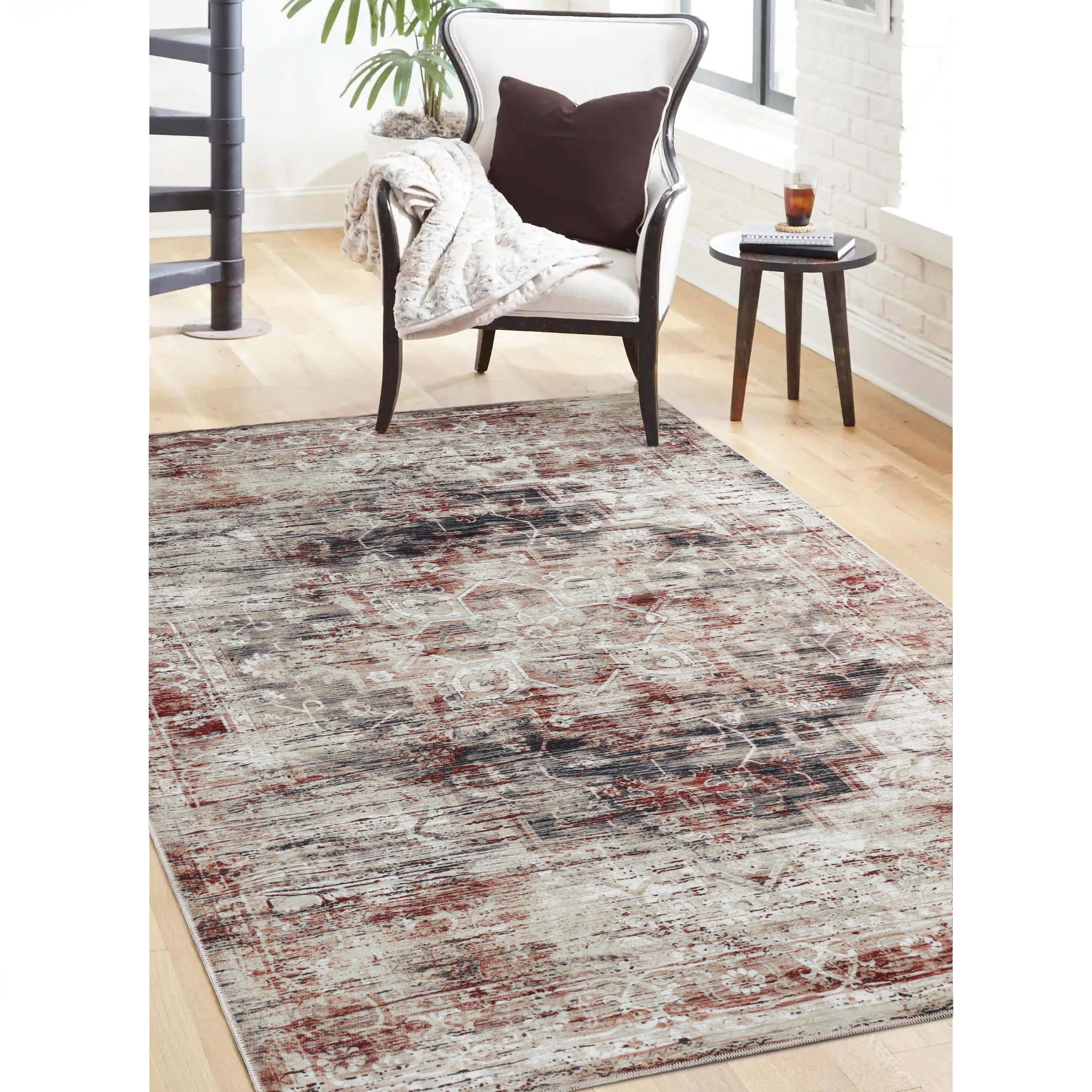 Superior Canary Washable Abstract Medallion Large Area Rug, 5'x7'