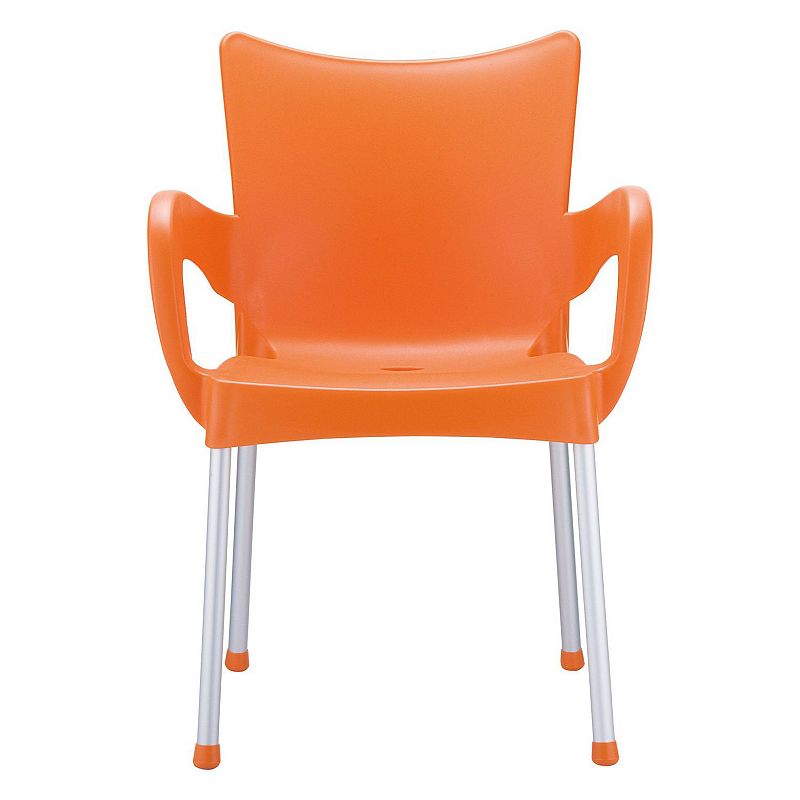 33.25 Orange and Silver Outdoor Patio Dining Arm Chair