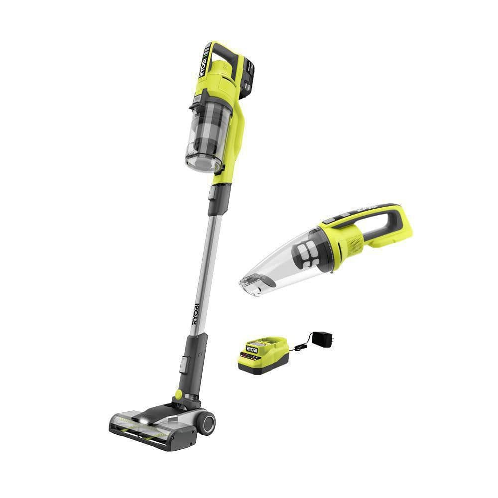 RYOBI ONE+ 18V Cordless Stick and Hand Vacuum Cleaner (2-Piece) with 4.0 Ah Battery and Charger PCL720KHV1