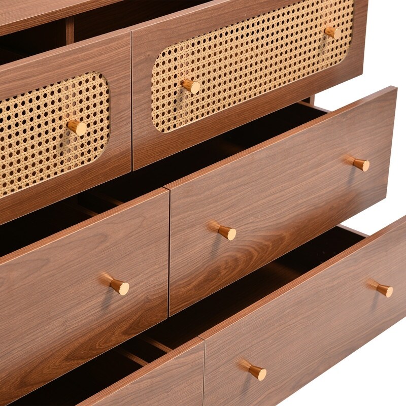 Rattan 6 Drawers Dresser for Bedroom  4 Legs Lockers