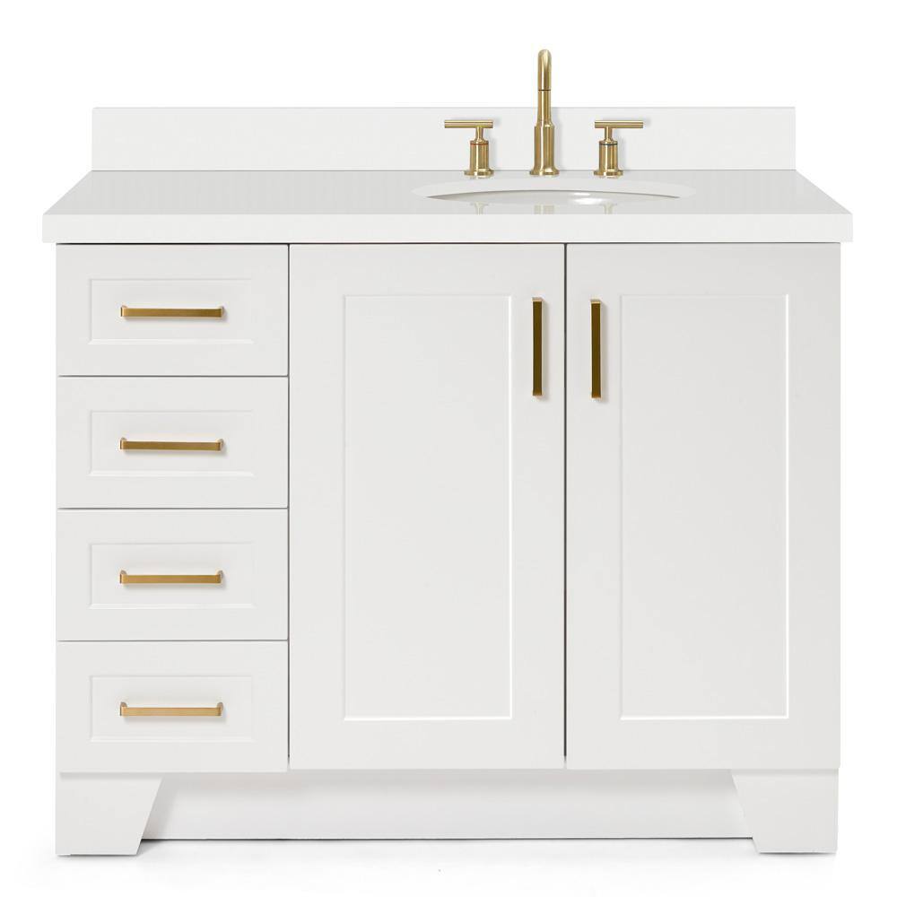 ARIEL Taylor 43 in. W x 22 in. D Bath Vanity in White with Quartz Vanity Top in White with White Basin Q043SRWQOVOWHT