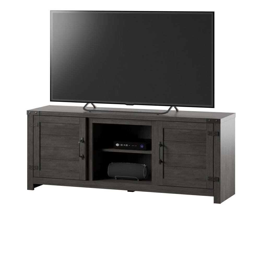 Twin Star Home 60 in. Weathered Gray TV Stand Fits TV's up to 65 in. with Planked Doors and Nail Head Details TC60-6714-PG77