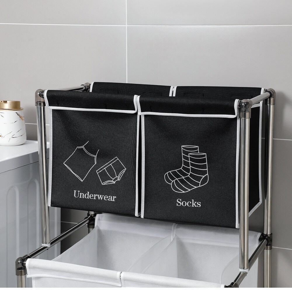 Standing Dirty Clothes Hamper Laundry Hamper Laundry Basket Sorter with 4 Removable Canvas Labeled Bags