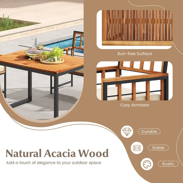 Gymax 4 PCS Acacia Wood Patio Dining Set w/ 1 Rectangular Table 1