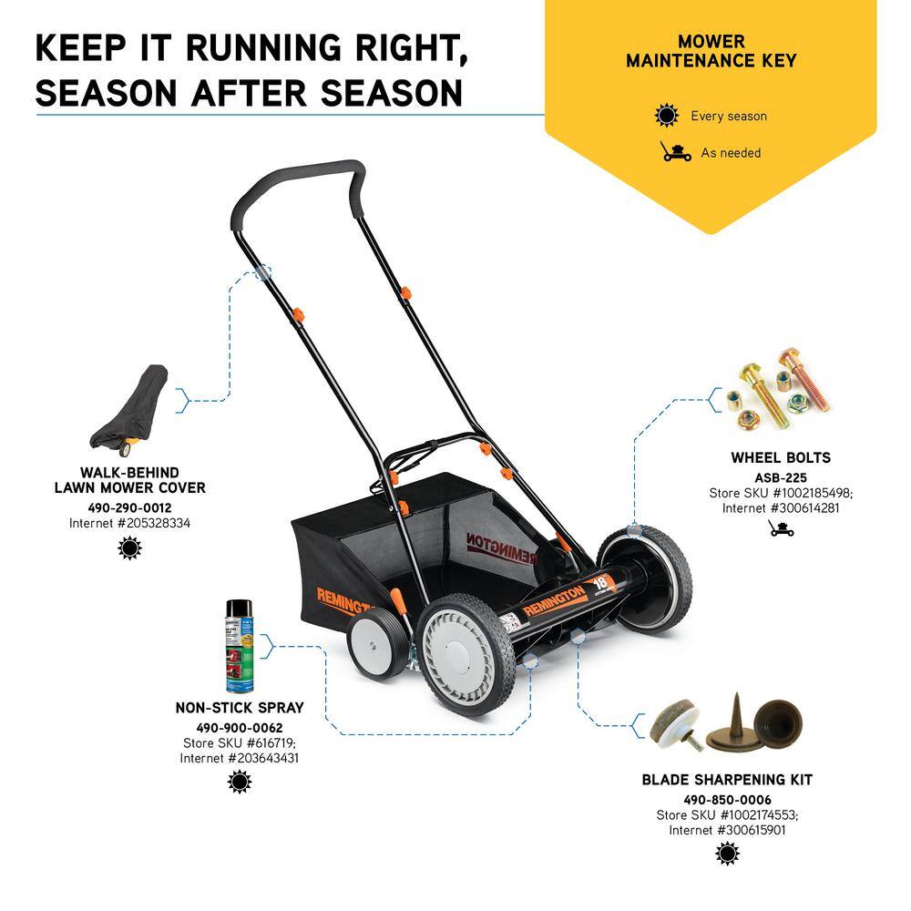 Remington 18 in. Manual Walk Behind Reel Lawn Mower with Attachable Bagger and 9 Position Cutting Heights RM3100