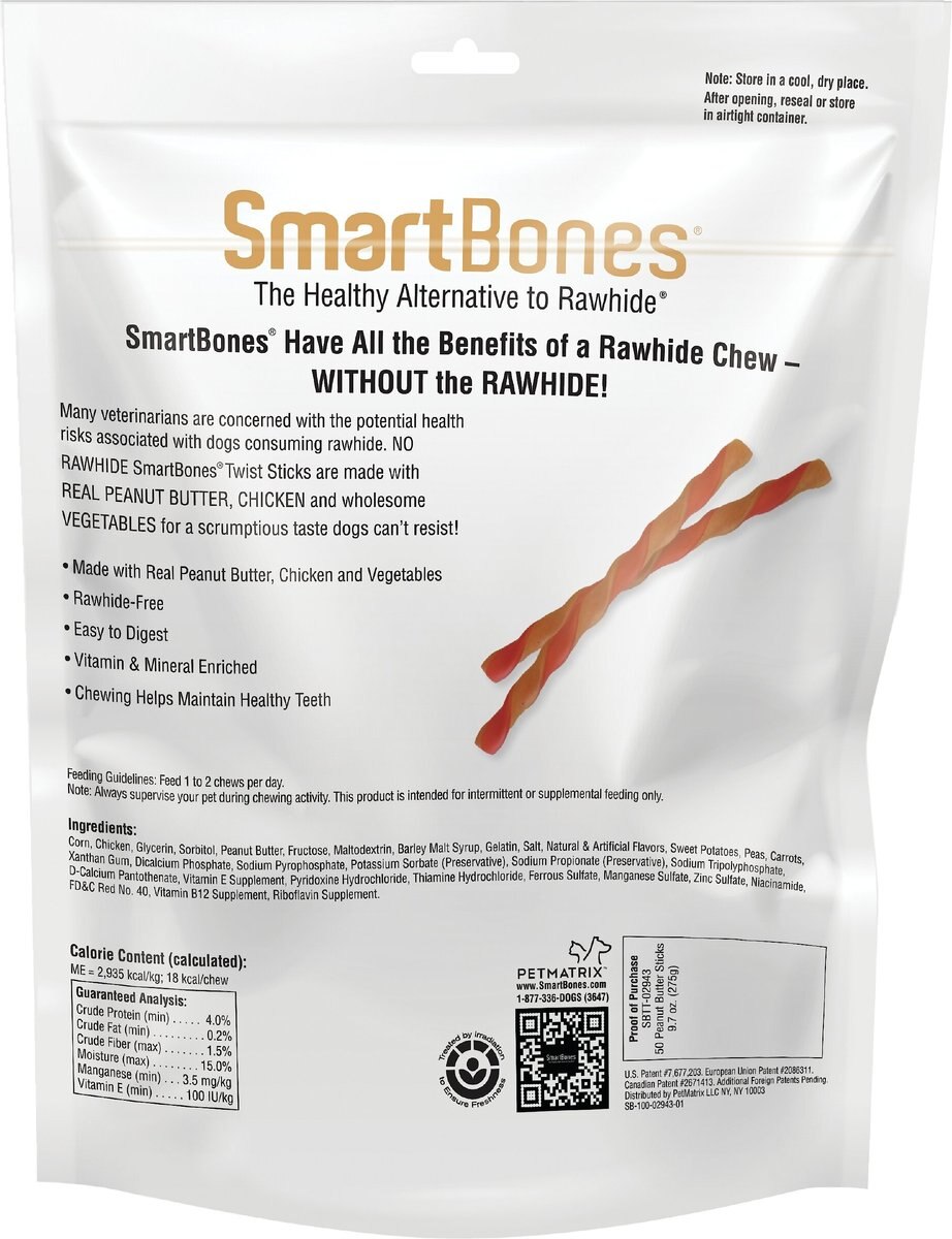 SmartBones Twist Sticks Peanut Butter Flavor Dog Treats