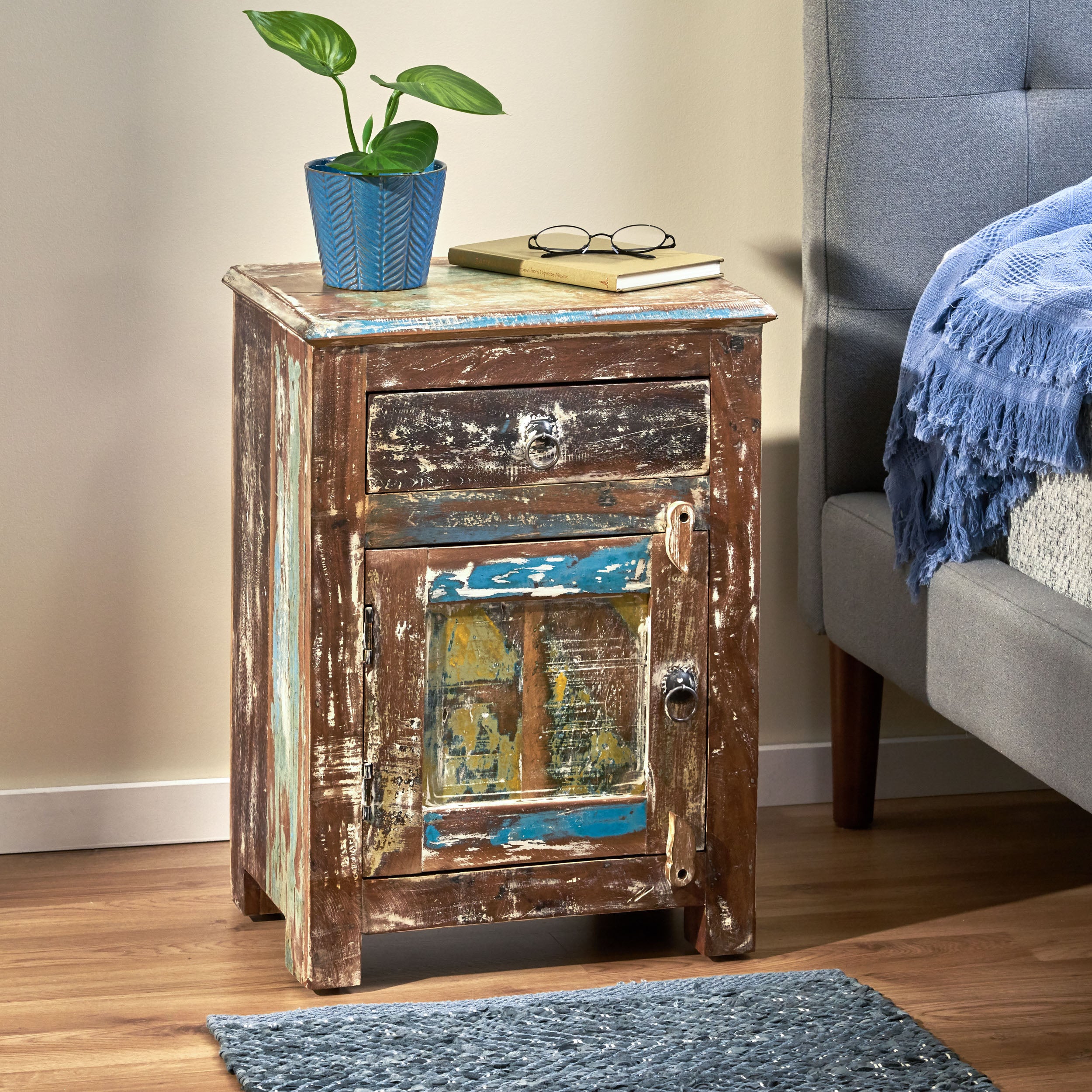 Screven Boho Handcrafted Wood Nightstand