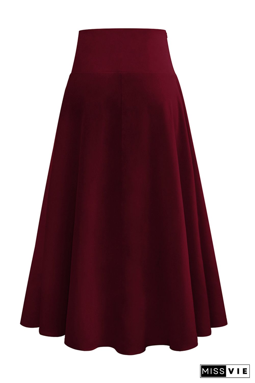 High Waist Plain Split Ruffle Skirt Dress