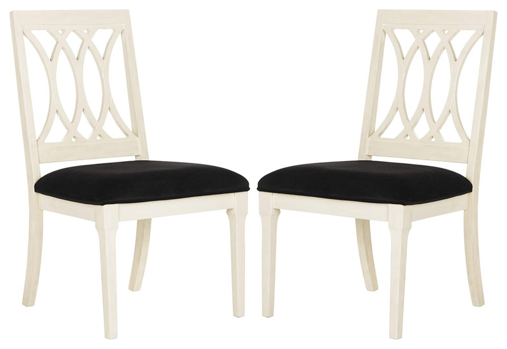 Set of 2 Dining Chair  Cushioned Velvet Seat With Geometric Back  Black/White   Transitional   Dining Chairs   by Declusia  Houzz