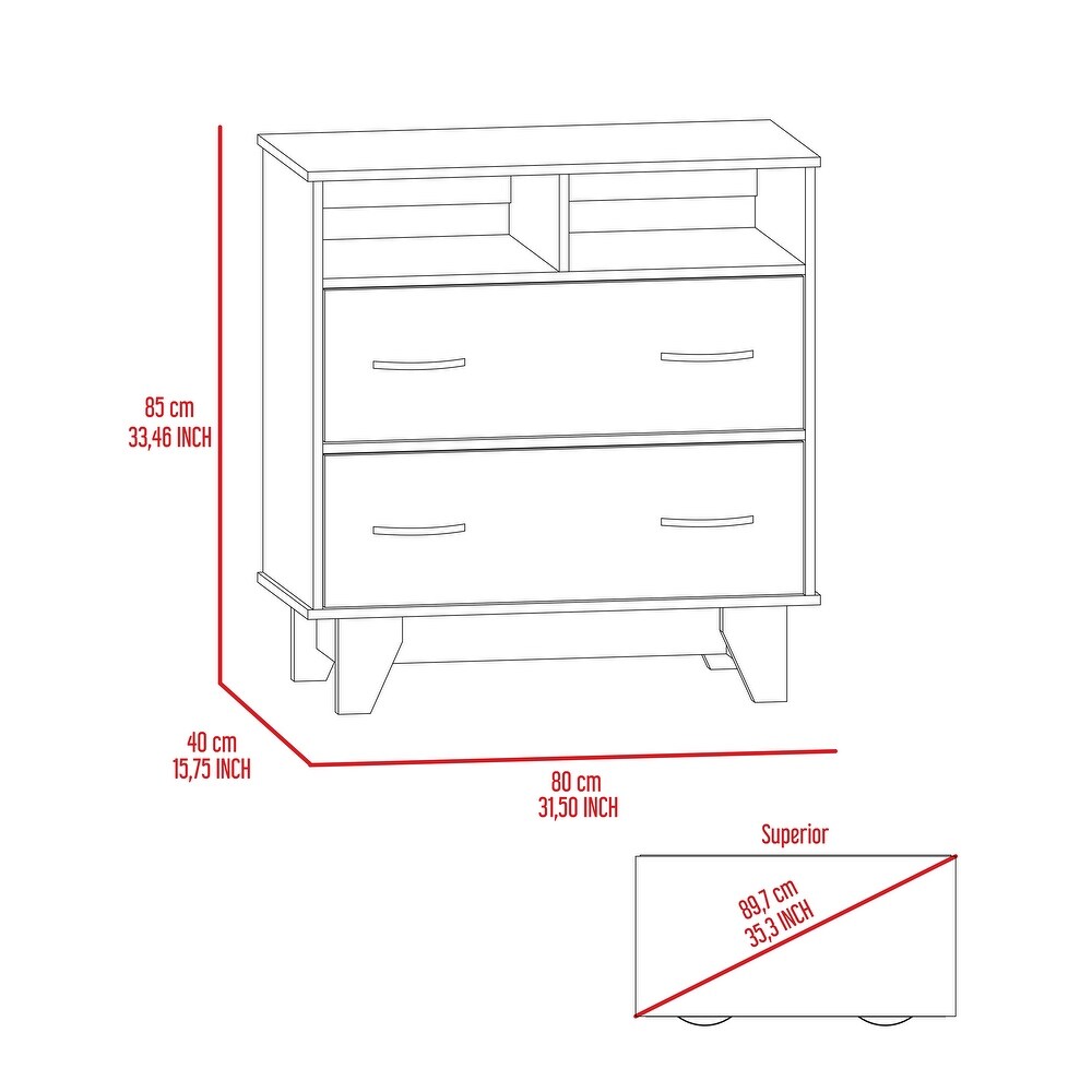 Aaron 2 Drawer 2 Shelf Dresser White