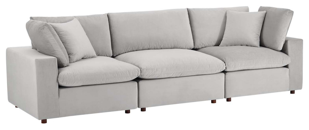 Commix Down Filled Overstuffed Performance Velvet 3 Seater Sofa   Transitional   Sofas   by ShopFreely  Houzz