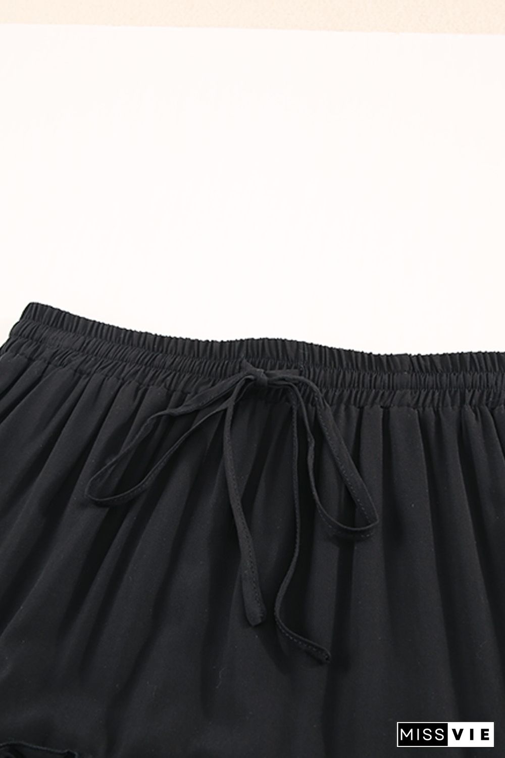 Black Solid Layered Ruffled Drawstring High Waist Maxi Skirt