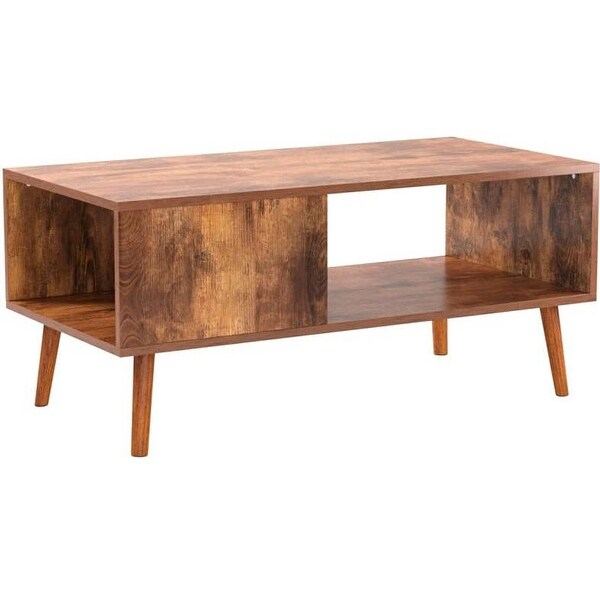 Modern Mid-Century Coffee Table Living Room Storage Shelf in Wood - 19.75