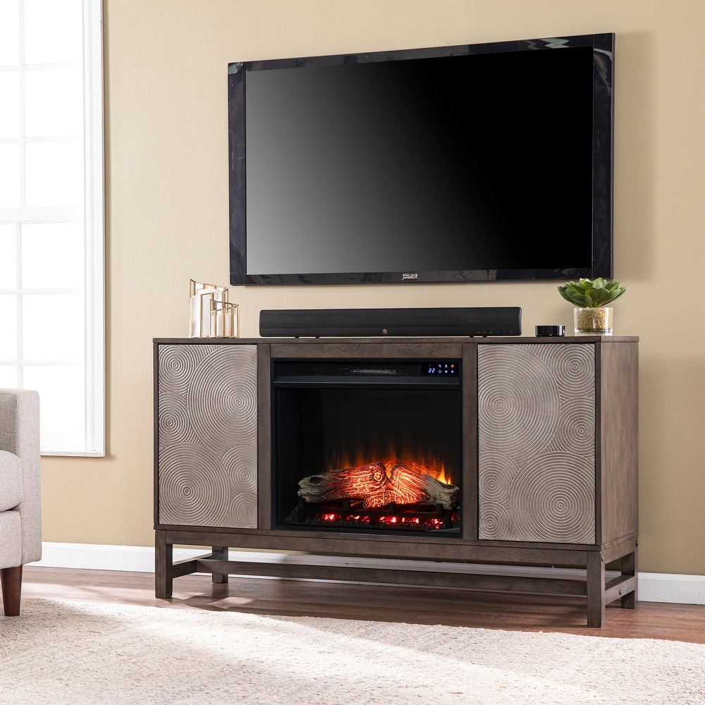 SEI Furniture Lanigan Contemporary Brown Wood Electric Fireplace