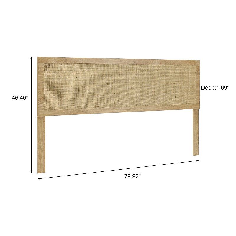 LuxenHome Oak Finish Manufactured Wood With Natural Rattan Panel Headboard， King