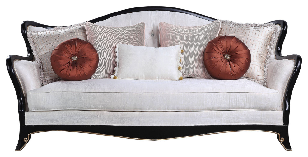 Nurmive Sofa With 7 Pillows  Beige Fabric   Traditional   Sofas   by Acme Furniture  Houzz