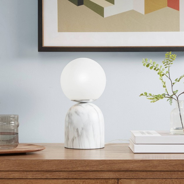 Nelia Frosted Glass Globe Resin Table Lamp White Ink ivy