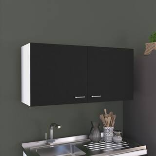 Amucolo 39.37 in. W x 12.6 in. D x 19.29 in. H Black White Wood Assembled Wall Kitchen Cabinet with Double Doors and Shelves YeaD-CYD0-DBJ