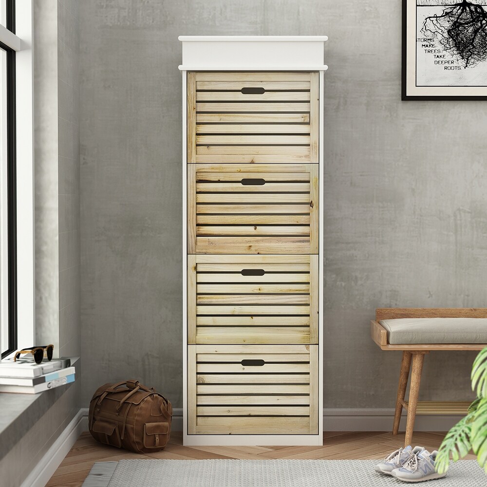 Timechee Wood 3 Drawer Shoe Cabinet with 8 Tier Rack (Up to 16 Pairs)