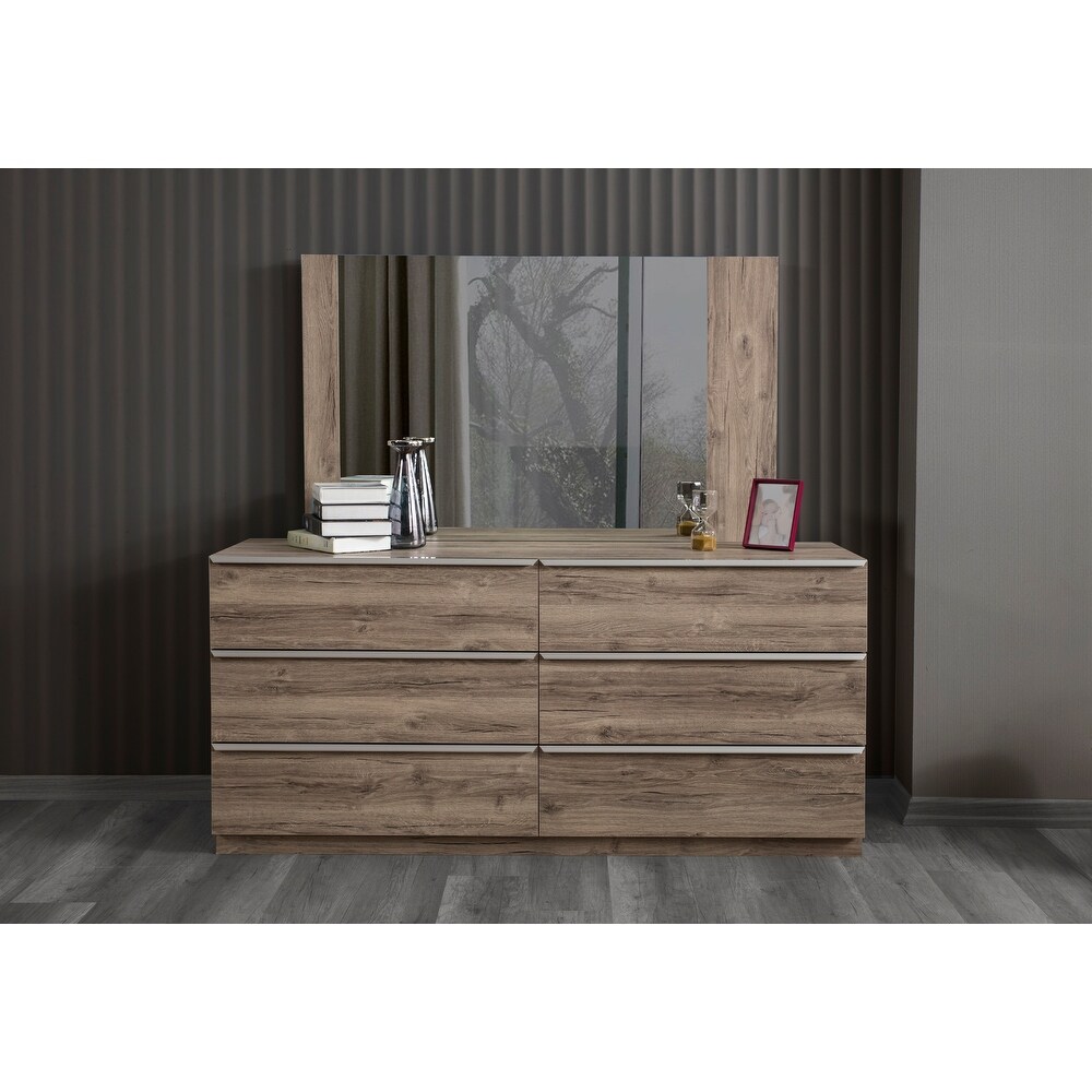 Porto 6 Drawer bedroom dresser in Oak with Mirror