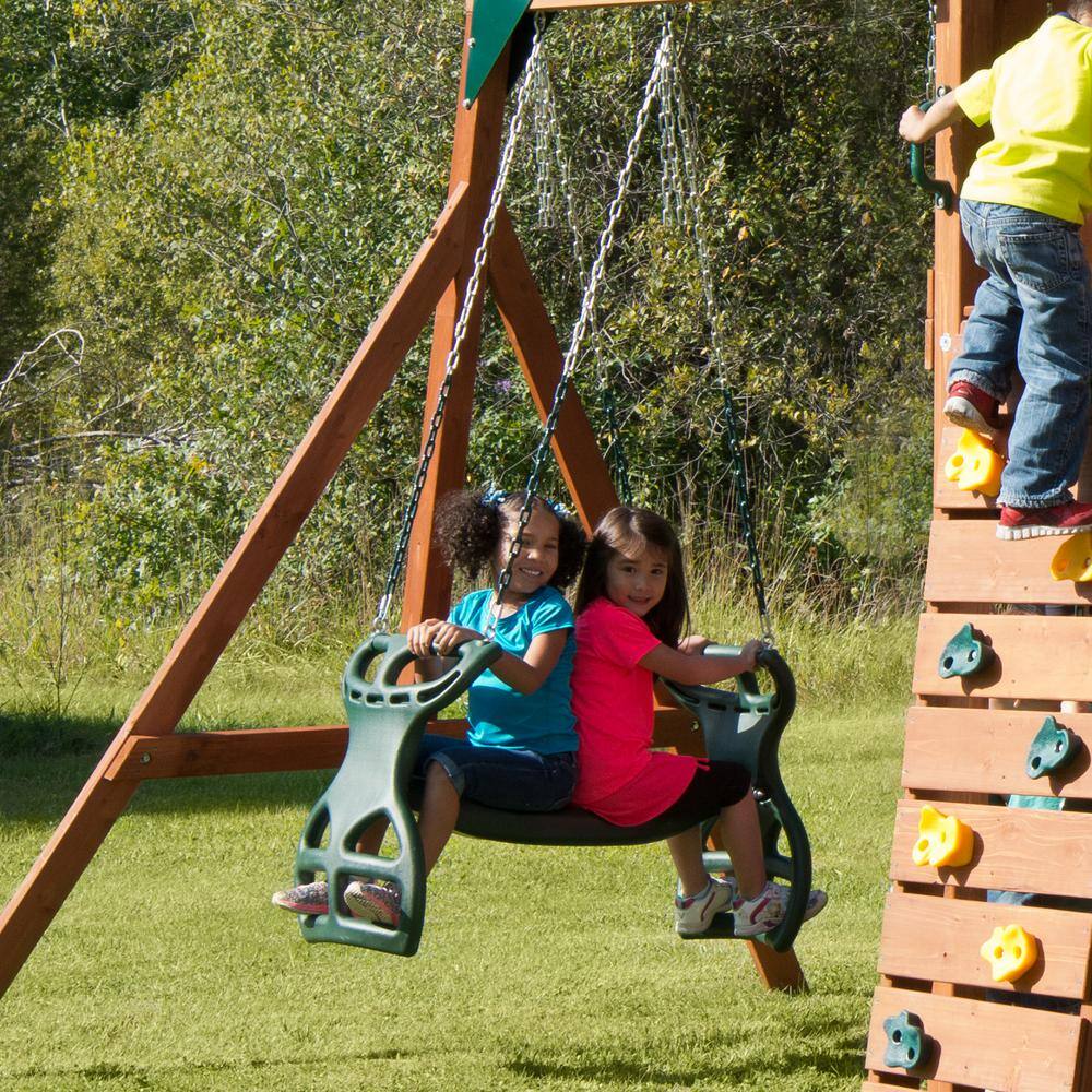 Swing-N-Slide Playsets Cedarbrook Deluxe Complete Wooden Outdoor Playset with Slide Rock Wall Swings and Backyard Swing Set Accessories PB 8030