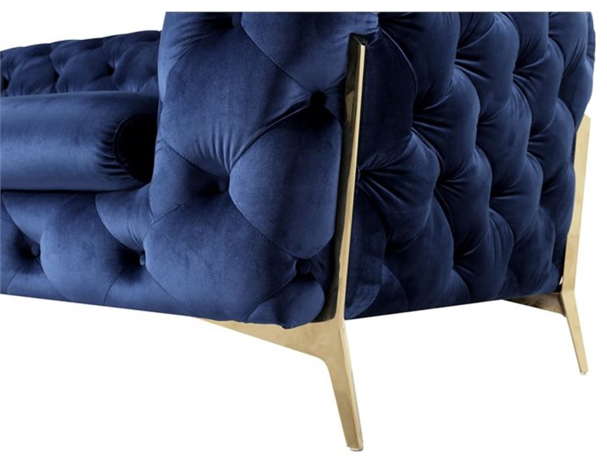 Divani Casa Quincey Transitional Velvet Fabric Upholstered Sofa Set in Blue   Midcentury   Living Room Furniture Sets   by Homesquare  Houzz