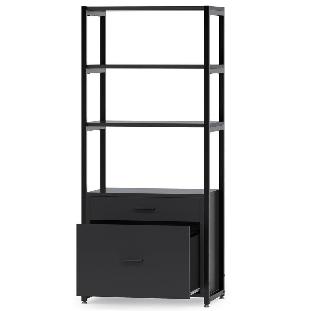 TRIBESIGNS WAY TO ORIGIN Earlimart 60 in. Black Engineered Wood and Metal 4 Shelf Etagere Bookcase with 2 Drawers TJHD-QP-1234