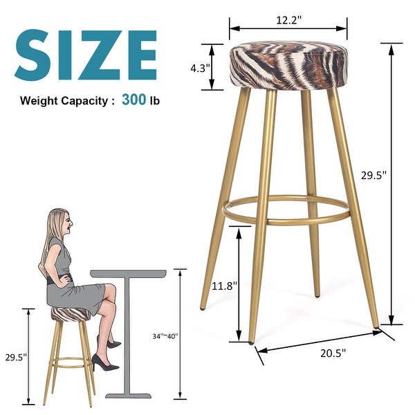 Adeco Set of 2 Bar Stools， Round Counter Height Stools Modern Footrest