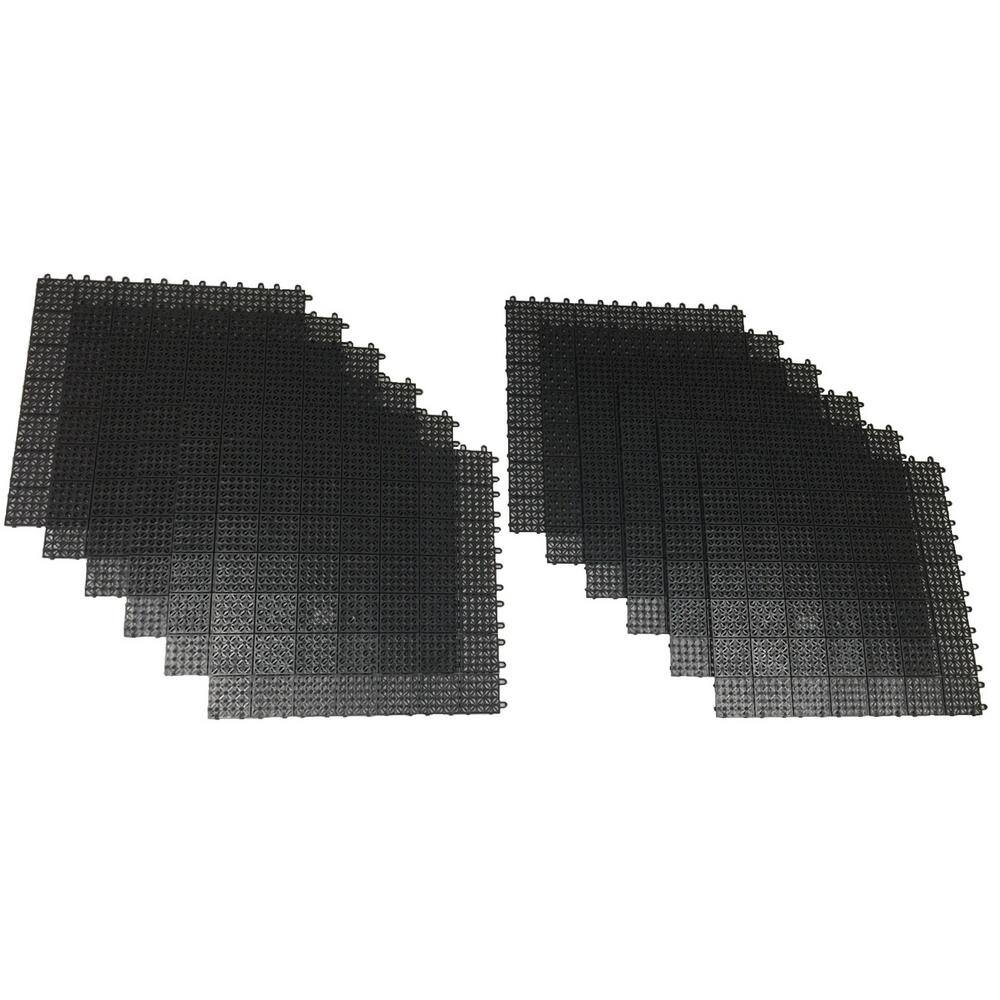 RSI Black Regenerated 22 in. x 22 in. Polypropylene Interlocking Floor Mat System (Set of 12 Tiles) RSI-IFS-BK-12