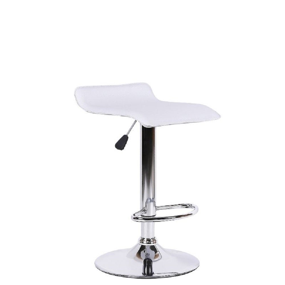 Stool with adjustable height， PU upholstered in white colour and stainless steel base. Set of 4