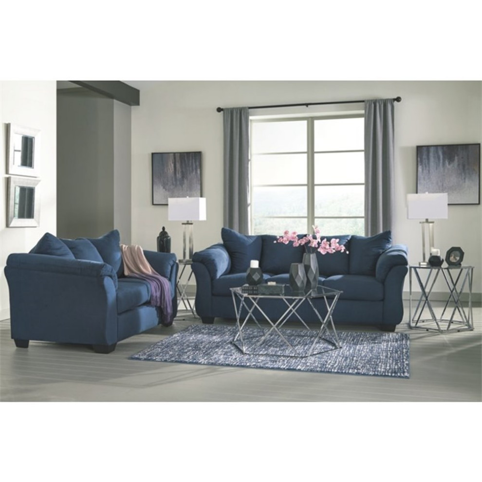 Bowery Hill Modern / Contemporary Fabric Loveseat in Blue Finish   Contemporary   Loveseats   by Homesquare  Houzz