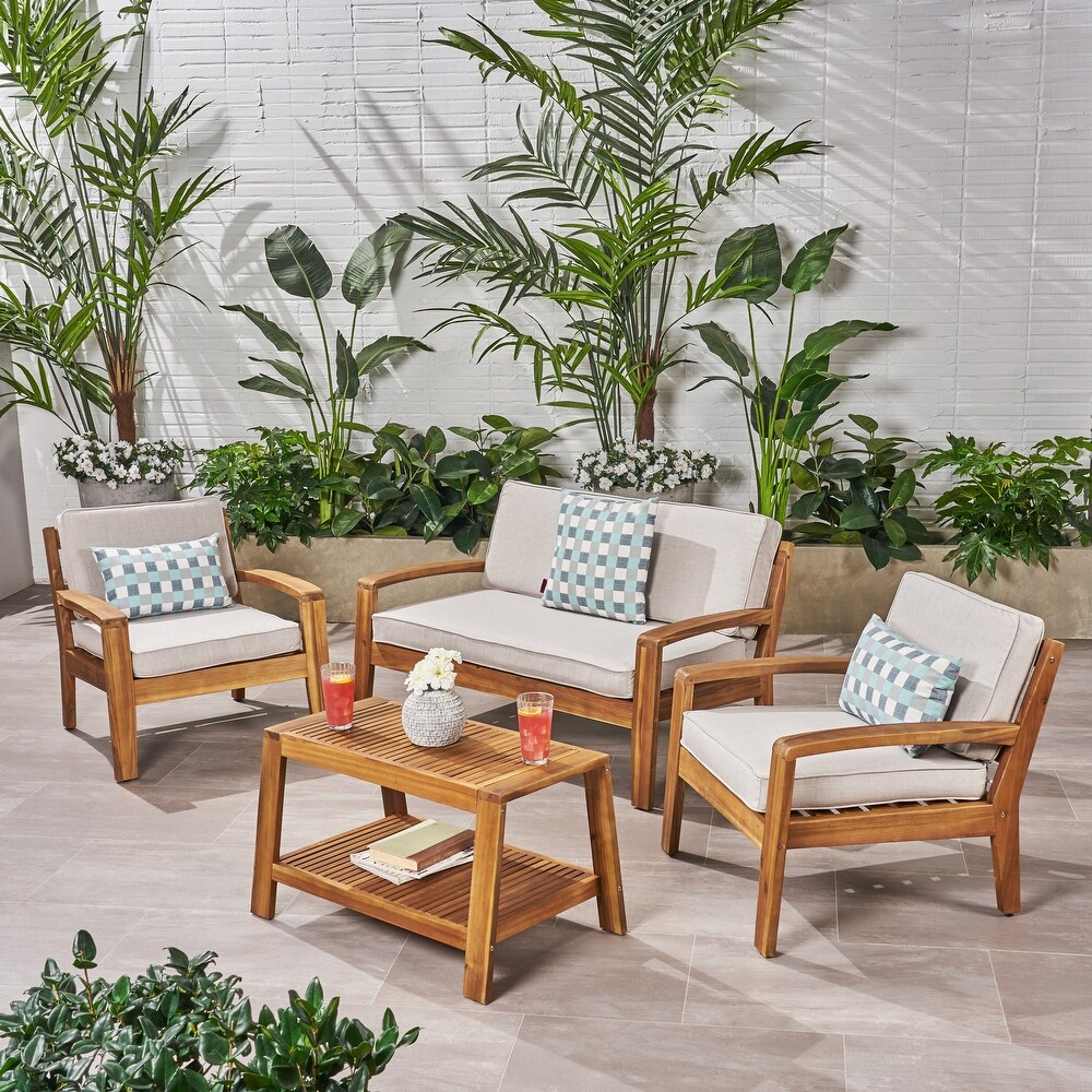 Grenada 4 pc. Outdoor Wood Chat Set by Christopher Knight Home