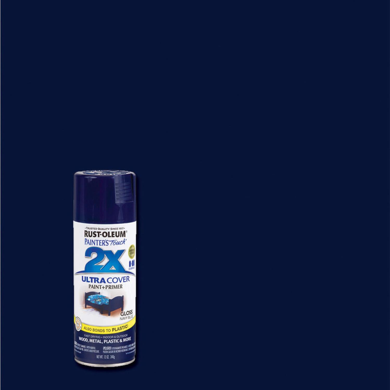 Rust-Oleum Painter\u0027s Touch 2X Ultra Cover Gloss Navy Blue Paint+Primer Spray Paint 12 oz