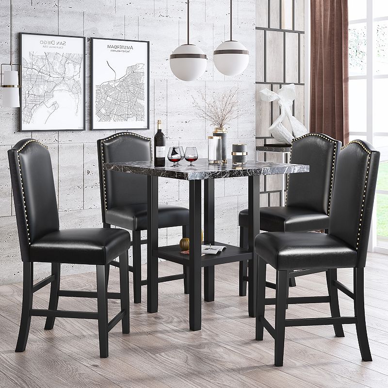 Merax 5 Piece Dining Set with Matching Chairs and Bottom Shelf for Dining Room