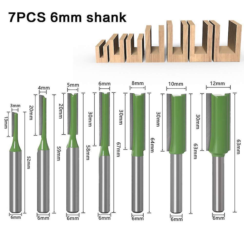 7pcs 6mm Shank Straight Router Bit Cutter With Carbide Edges Carpentry Cutter Woodworking Tool Cutter